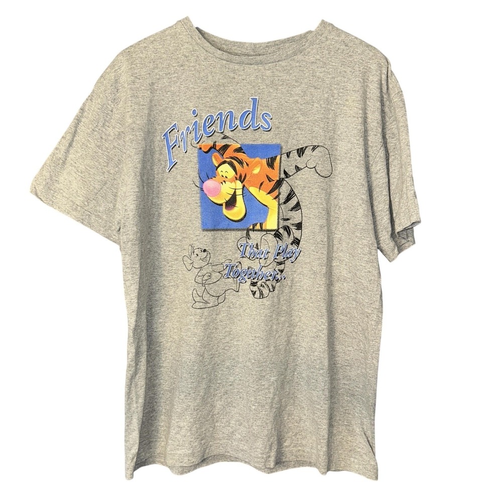 Disney T-Shirt Mens L Gray Tigger Roo Friends Graphic Cartoon Winnie Pooh Leigh